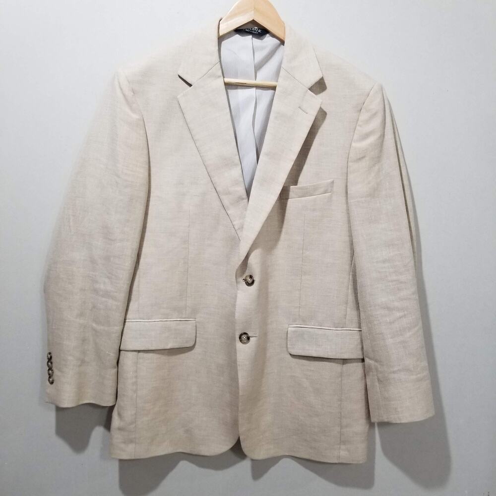 Jos A Bank Blazer Mens 41R Beige Linen Wool Sport Coat Jacket Summer Wedding